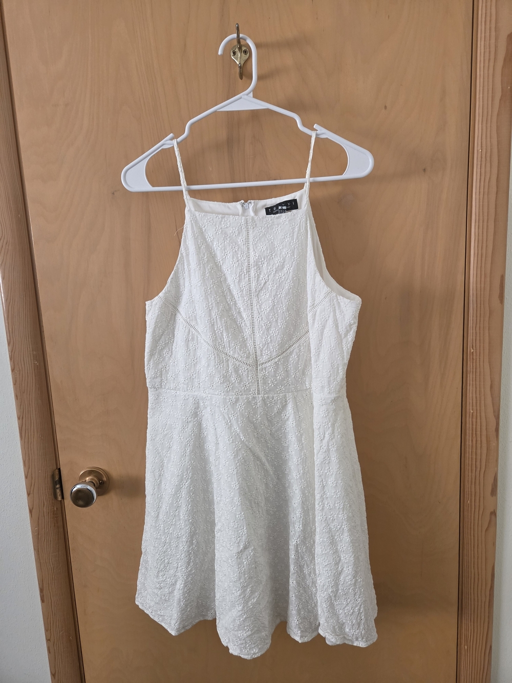 White Textured Spaghetti-Strap Dress
